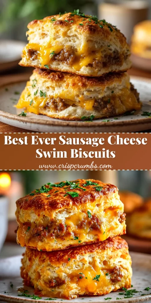 Sausage Cheese Butter Swim Biscuits: The Ultimate Savory Treat 4 A close-up of golden brown sausage cheese butter swim biscuits in a baking dish, showcasing the fluffy texture and melted cheddar.
