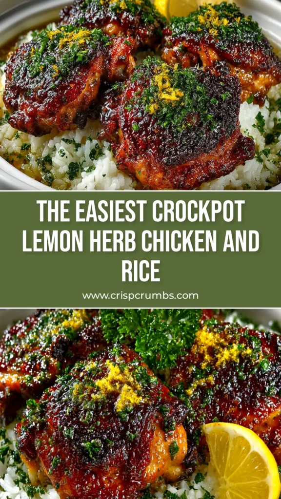 Slow Cooker Lemon Herb Chicken (Juicy & Fail-Proof) 4 A juicy, golden-brown Slow Cooker Lemon Herb Chicken resting in a white serving dish, garnished with fresh lemon slices and thyme.