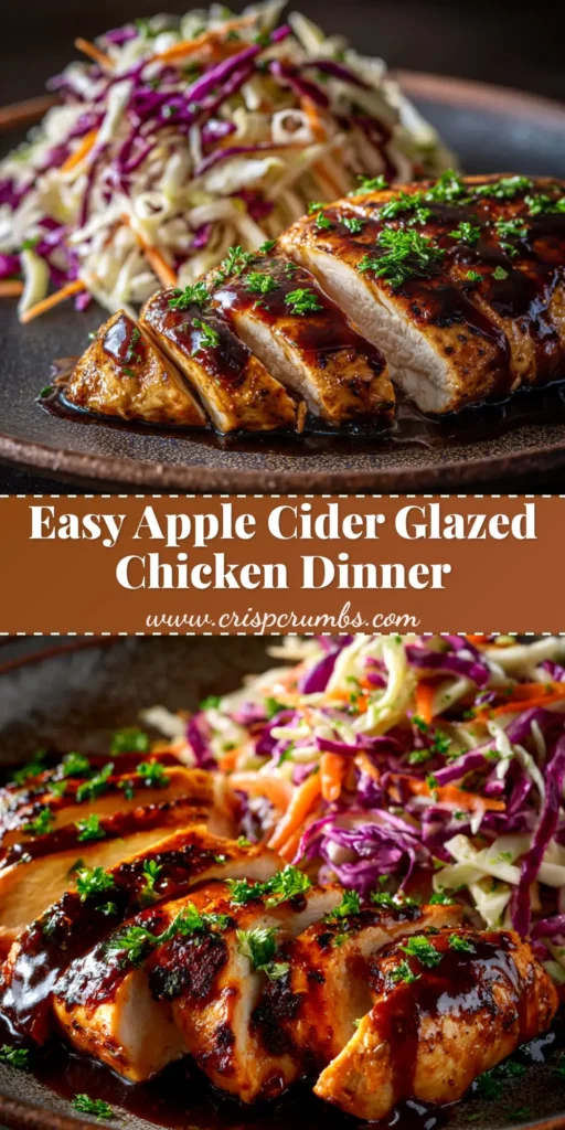 A beautiful skillet of creamy Apple Cider Chicken with golden-brown chicken breasts, sliced apples, and fresh herbs, ready to be served.
