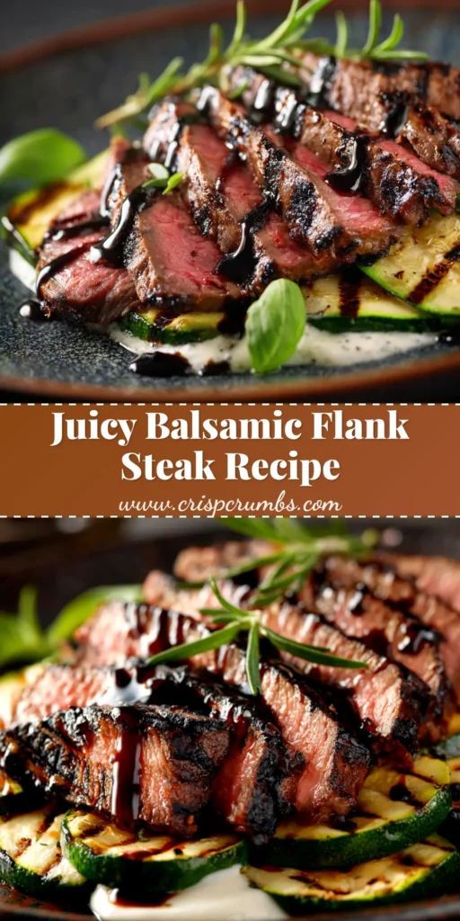 Balsamic Flank Steak (Juicy, Tender & Easy!) 3 Juicy, sliced Balsamic Flank Steak served on a platter, showcasing its tender texture and delicious balsamic glaze. Perfect for an easy weeknight dinner.