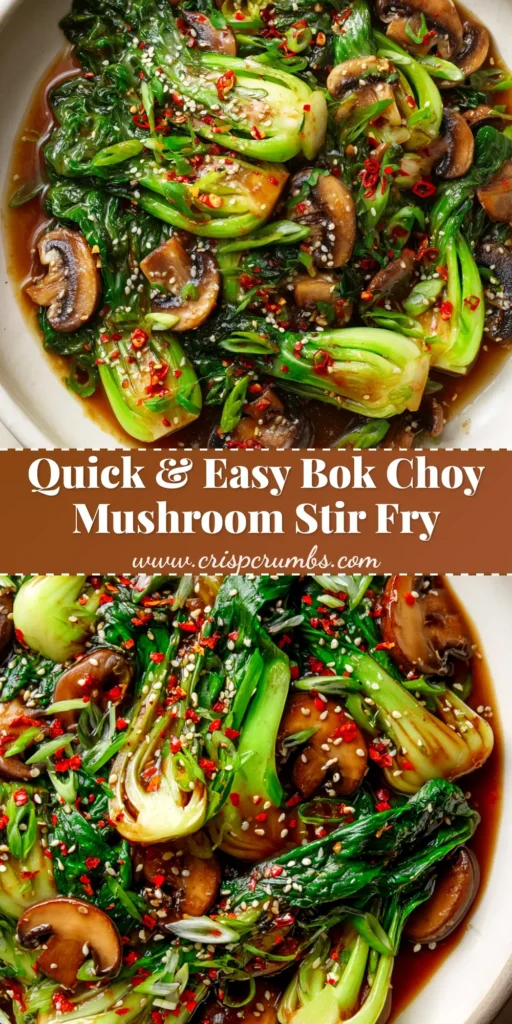 Bok Choy and Mushroom Stir Fry (Ready in 15 Minutes!) 4 A vibrant Bok Choy and Mushroom Stir Fry in a white bowl, garnished with sesame seeds. This quick and easy recipe is perfect for a healthy weeknight dinner.