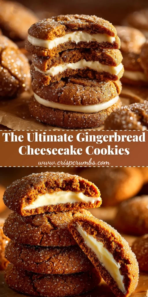 A platter of delicious Gingerbread Cheesecake Cookies, showing the creamy cheesecake filling inside the soft gingerbread cookie. Perfect for holiday baking and Pinterest.