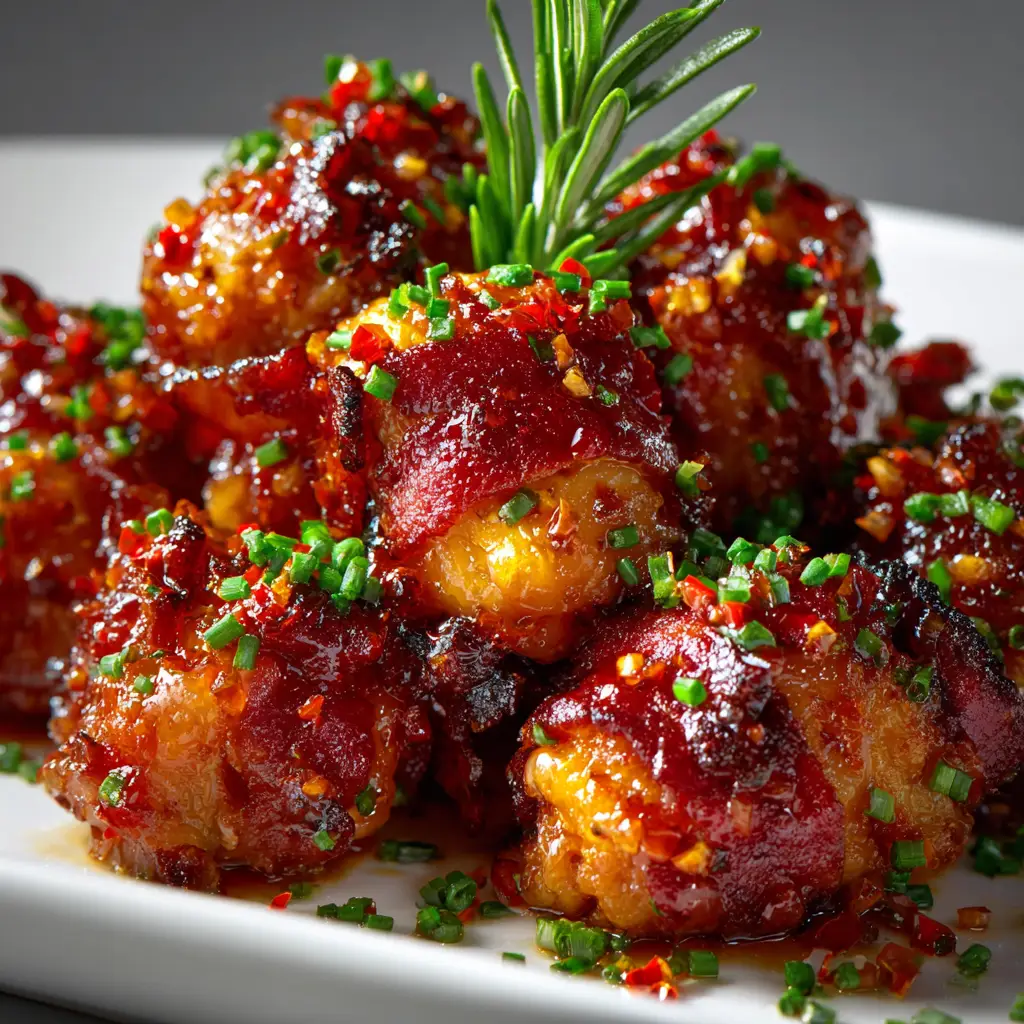The process of brushing sweet chili glaze onto bacon skewers before baking.
