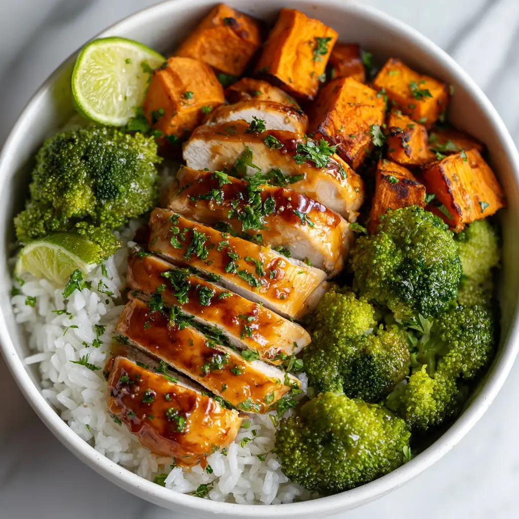 Hot Honey Chicken Bowls: The Ultimate Weeknight Dinner 1 The process of assembling the Hot Honey Chicken Bowls, with all the fresh ingredients ready to be combined.