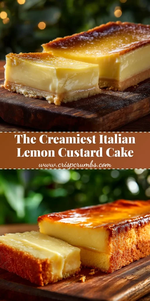 A perfect slice of lemon custard cake on a white plate, showing its three magic layers. This easy lemon custard cake recipe is perfect for any occasion.