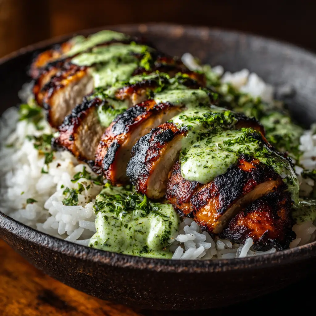 The spatchcocked Peruvian chicken marinating in a glass dish, covered in the signature dark, flavorful paste.
