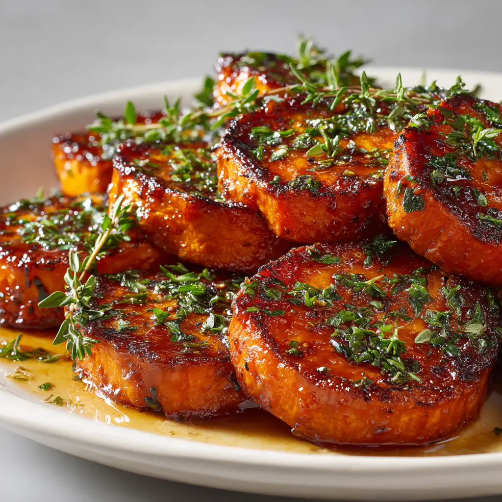 Melting Sweet Potatoes: The Ultimate Guide to Buttery, Tender Bliss 1 A side view of melting sweet potato rounds arranged in a baking dish, highlighting their thickness and soft texture.