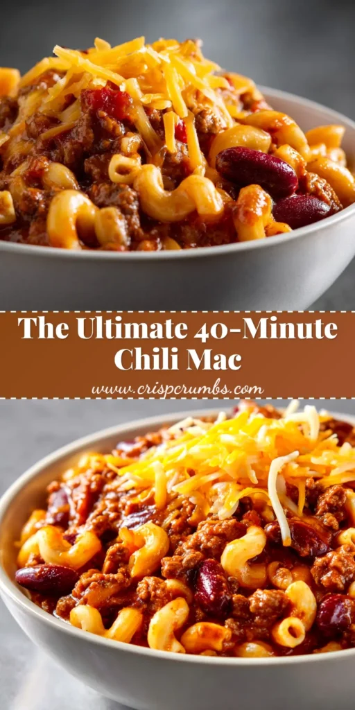 A large white bowl filled with creamy, cheesy Chili Mac and Cheese, garnished with fresh parsley. The perfect one-pot comfort food dinner.