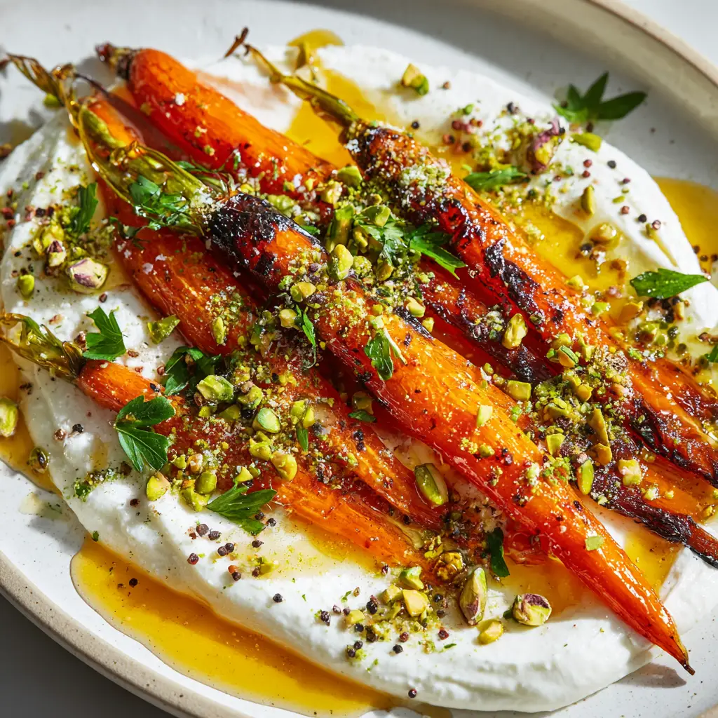 A pan of oven-roasted carrots with hot honey glaze, fresh out of the oven and ready to serve.