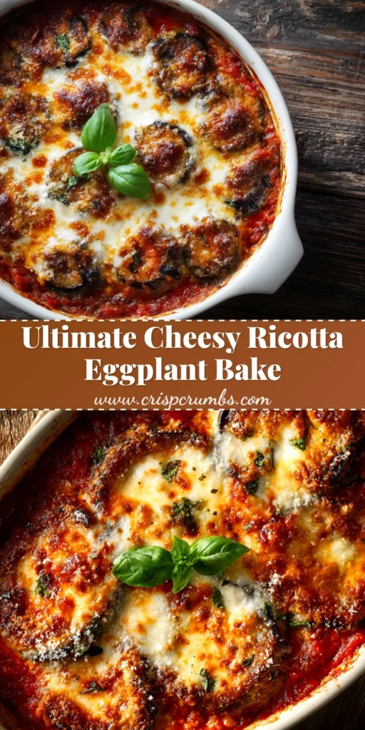 A slice of delicious Ricotta Eggplant Casserole on a white plate, showcasing layers of eggplant, creamy ricotta, and marinara sauce with a golden cheesy topping.