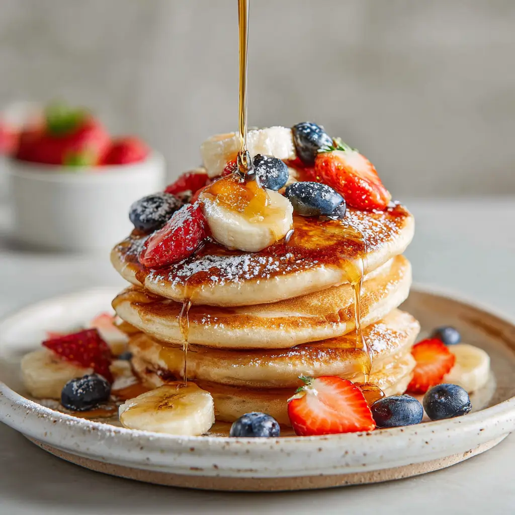A close-up of a golden-brown pancake on a griddle, with bubbles forming on the surface, indicating it's ready to be flipped.