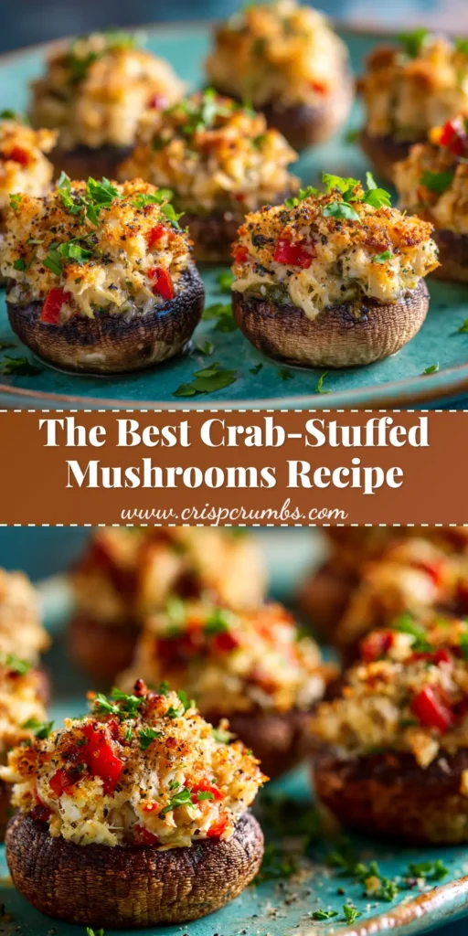 Crab-Stuffed Mushrooms: The Ultimate Foolproof Recipe 3 A platter of golden-brown crab-stuffed mushrooms, ready to be served as a delicious party appetizer. The filling is bubbly and the tops are perfectly toasted.