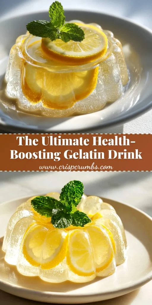 Gelatin Drink Recipe (That’s Actually Delicious!) 3 A beautiful, clear gelatin drink recipe in a glass mug, garnished with a lemon slice, highlighting a simple and healthy beverage.