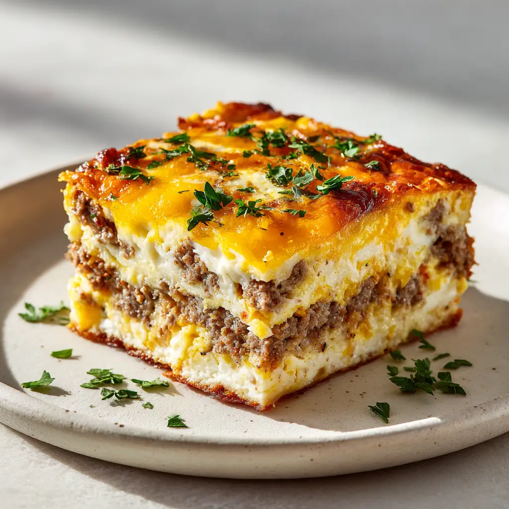 Sausage and Egg Casserole: The Ultimate Make-Ahead Breakfast 1 Assembling the overnight sausage and egg casserole in a 9x13 baking dish before it goes into the oven.