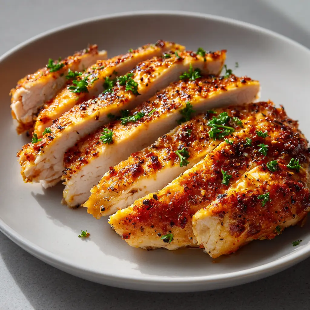 Slow Cooker Chicken Breast (The Easiest, Juiciest Recipe!) 1 Raw chicken breasts coated in a savory seasoning blend, ready to be cooked in the slow cooker.