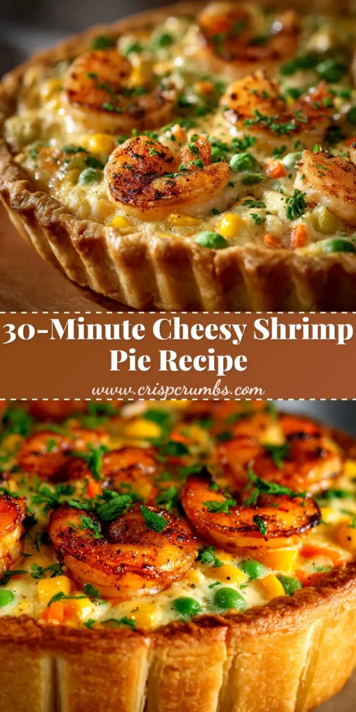 A delicious golden-brown Shrimp Cheddar Pie in a pie dish, ready to be served. This savory shrimp pie recipe is perfect for a comforting and easy family dinner.