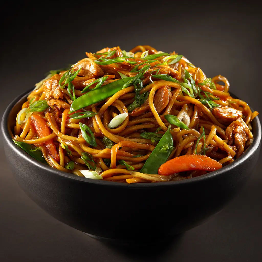 Chow Mein Recipe (Better Than Takeout) 1 A serving of authentic chow mein being lifted from a bowl with chopsticks, showcasing the individual noodles, chicken, and shredded carrots.