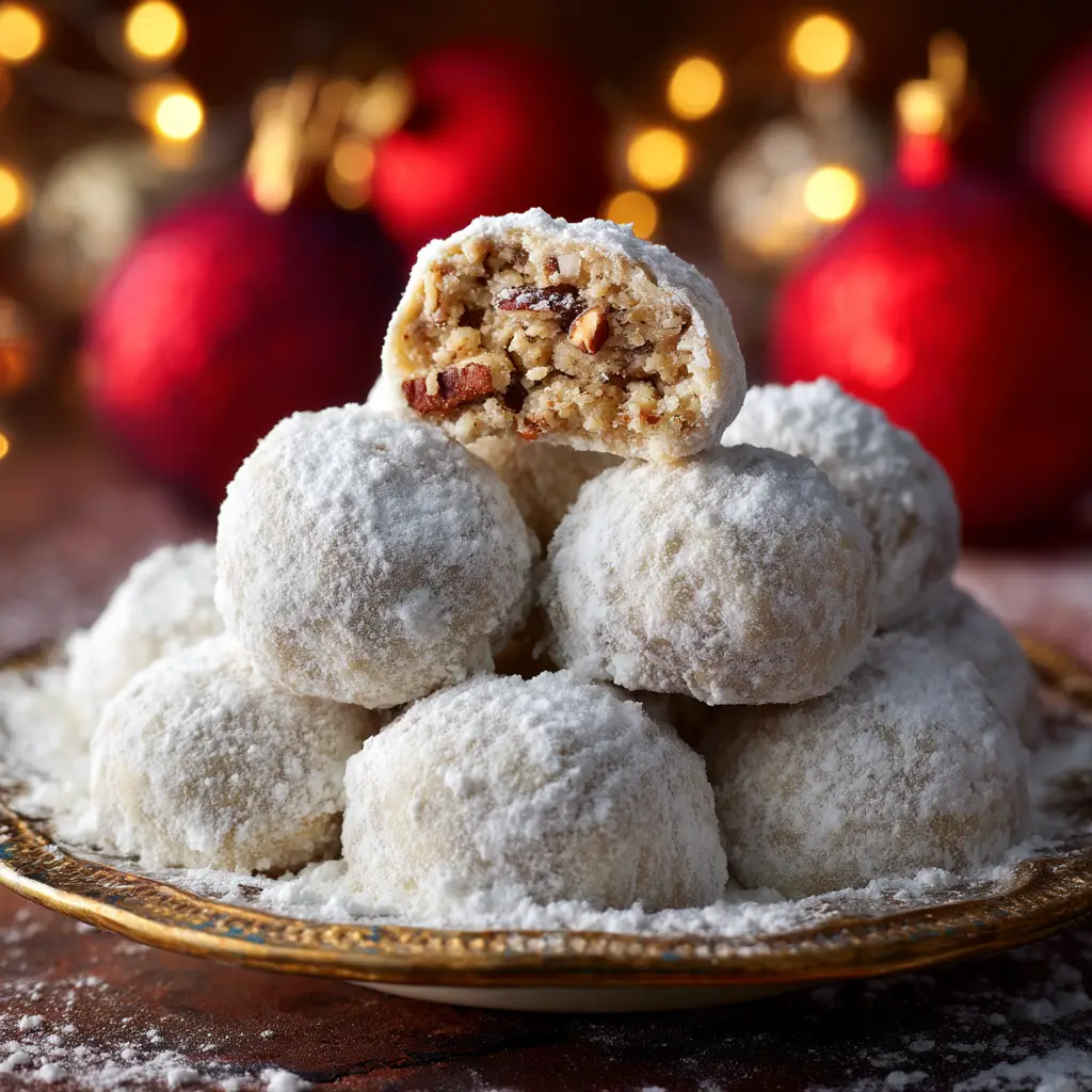 A batch of freshly baked Mexican Wedding Cookies cooling on a wire rack before their final dusting of powdered sugar.