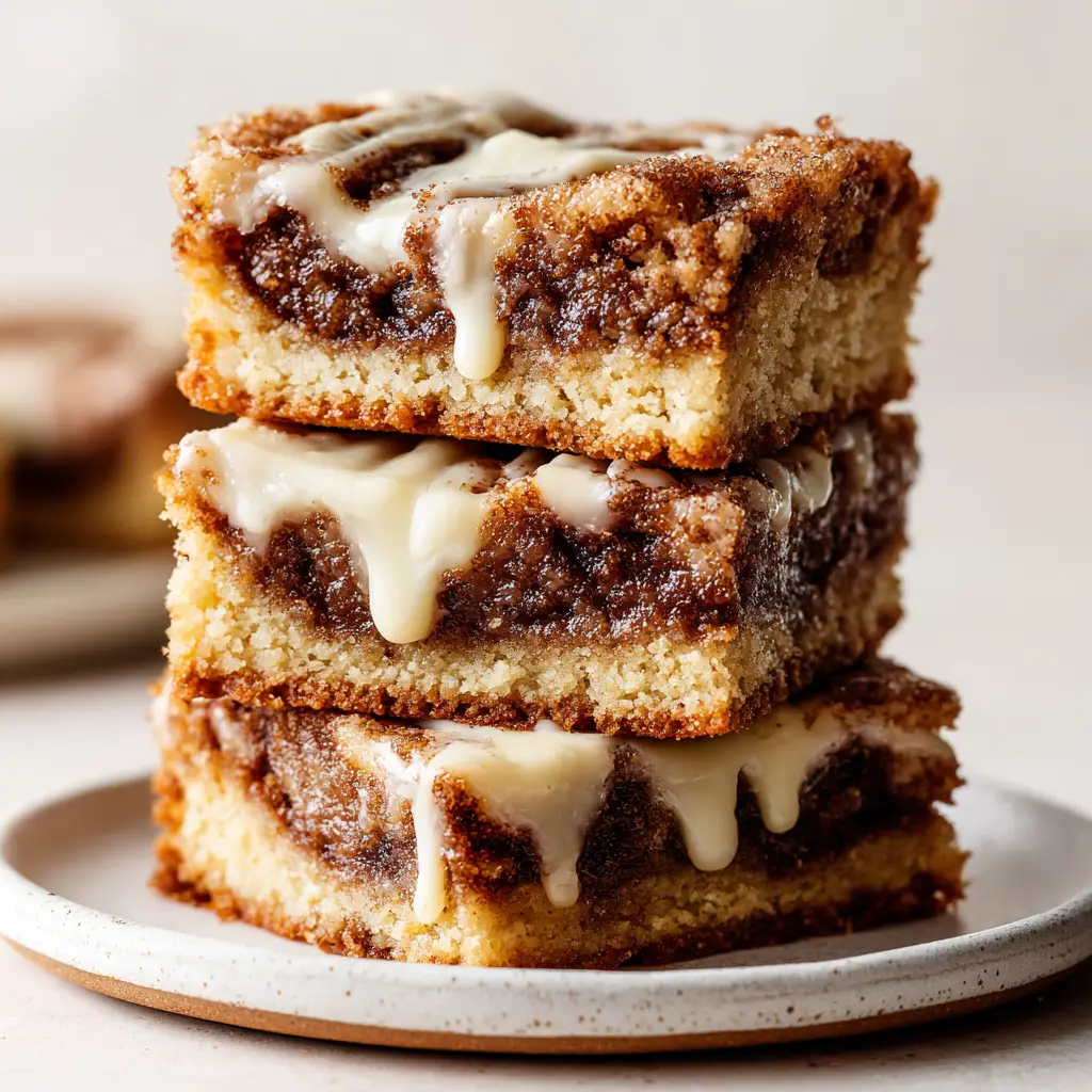 Cinnamon Roll Bars: The Easiest Gooey Recipe 1 A single cinnamon roll bar on a plate, with a fork taking the first bite to reveal the soft, cake-like interior.
