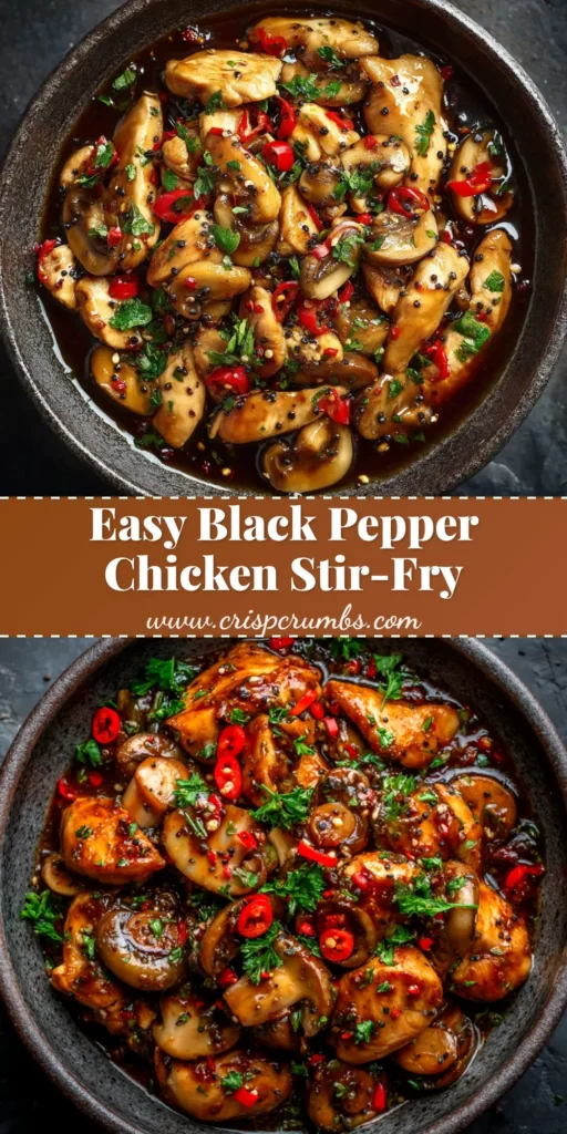 Black Pepper Chicken (Easy 30-Minute Recipe) 3 A delicious bowl of Black Pepper Chicken stir-fry served over rice, ready to be pinned. This quick and easy recipe is perfect for a weeknight dinner.