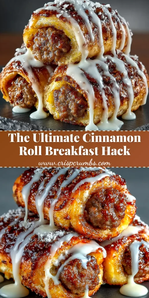 Breakfast Pigs in Cinnamon Rolls - a sweet and savory breakfast treat with sausage links wrapped in cinnamon roll dough and drizzled with icing.