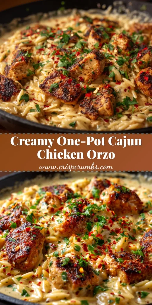 A skillet of creamy Cajun Chicken Alfredo Orzo, garnished with fresh parsley. This one-pan dinner is spicy, cheesy, and incredibly delicious.