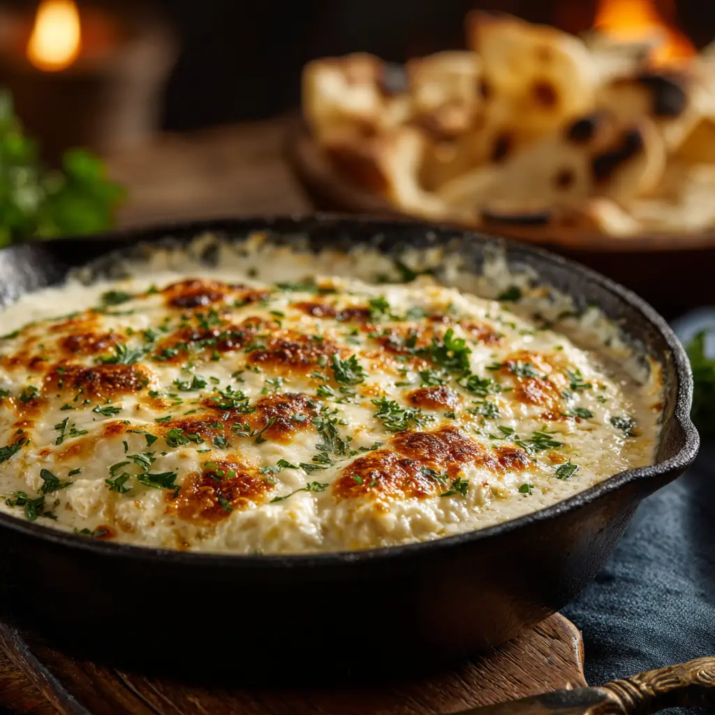 A bowl of cheddar beer dip surrounded by various dippers like pretzels, bread, and fresh vegetables.