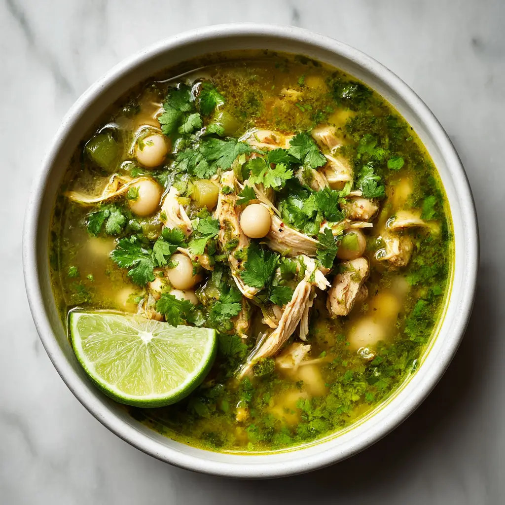 Slow Cooker Chicken Posole Verde (The Easiest Recipe!) 1 A close-up of the key ingredients for slow cooker posole verde, including chicken, tomatillos, and hominy, arranged before cooking.