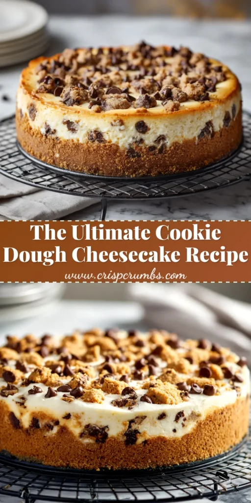 Chocolate Chip Cookie Dough Cheesecake: The Ultimate Recipe 4 A slice of decadent chocolate chip cookie dough cheesecake on a white plate, showcasing its creamy texture and cookie dough topping.