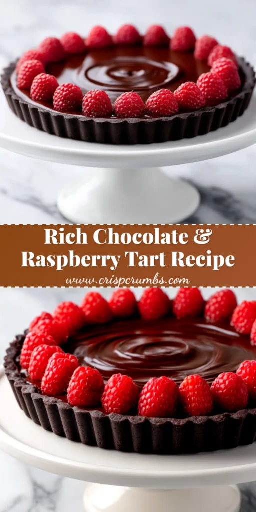 Chocolate Raspberry Tart Recipe (That's Actually Easy!) 4 An overhead shot of a complete Chocolate Raspberry Tart Recipe, beautifully decorated with fresh raspberries and a dusting of cocoa powder, ready to be shared.