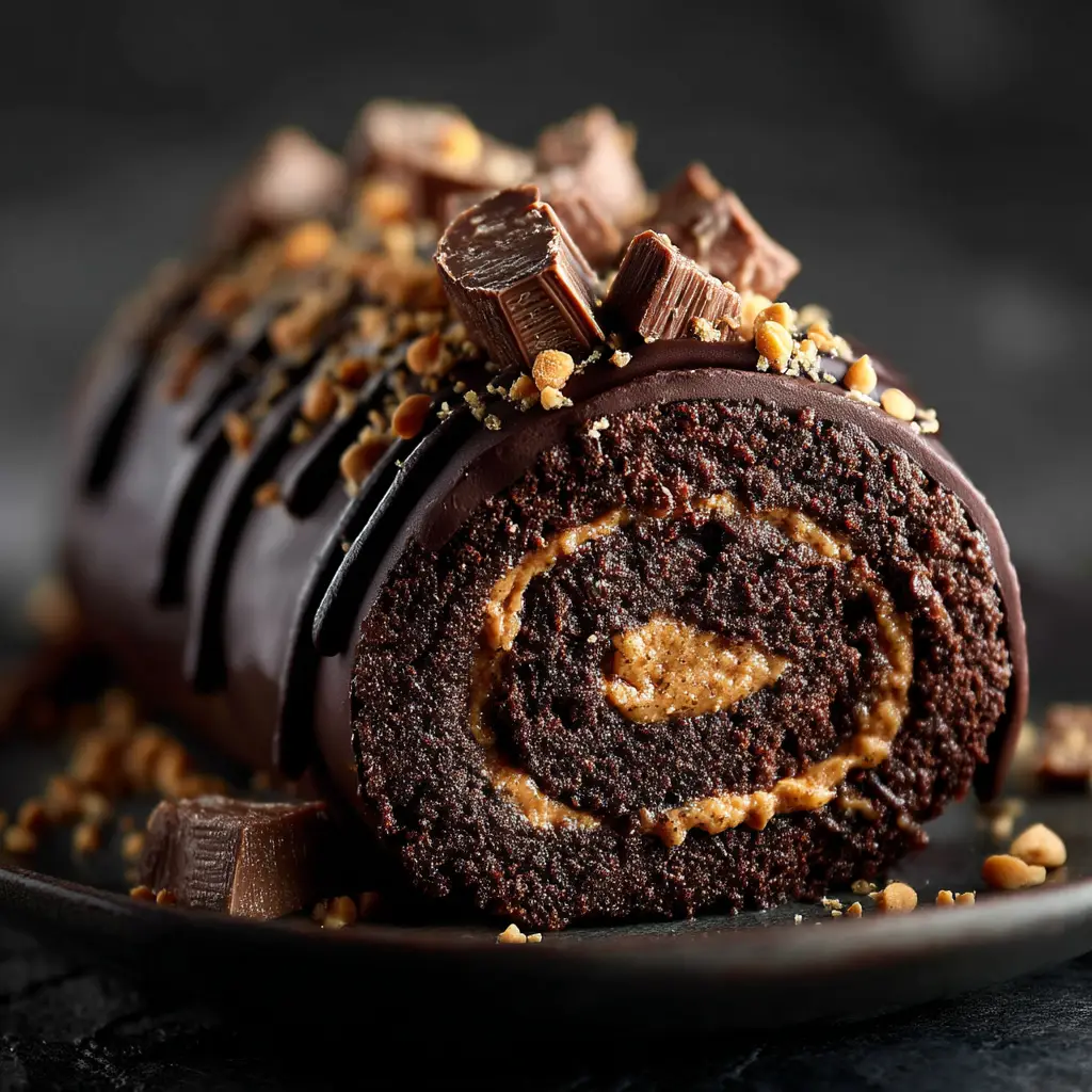 Peanut Butter Cup Chocolate Roll (The Ultimate No-Fail Recipe) 1 The process of spreading the creamy peanut butter filling over the unrolled chocolate cake base.