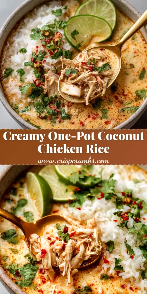 Coconut Chicken and Rice (The Ultimate One-Pan Recipe) 3 A skillet of one-pan coconut chicken and rice, garnished with fresh cilantro and lime wedges, ready to be served.