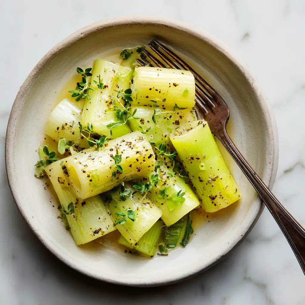 Sautéed Leeks: The Ultimate Guide to Buttery, Tender Perfection 1 A skillet on a stovetop filled with sliced leeks being sautéed in melted butter until tender and lightly golden.