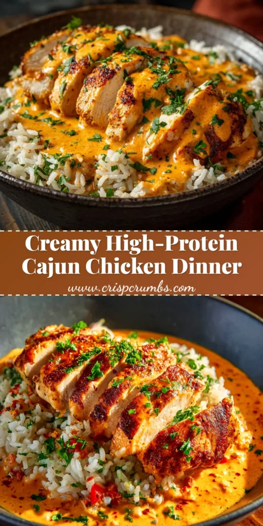 A top-down view of creamy cajun chicken served in a rustic bowl, garnished with fresh parsley. The rich, orange-hued cream sauce generously coats the chicken pieces.