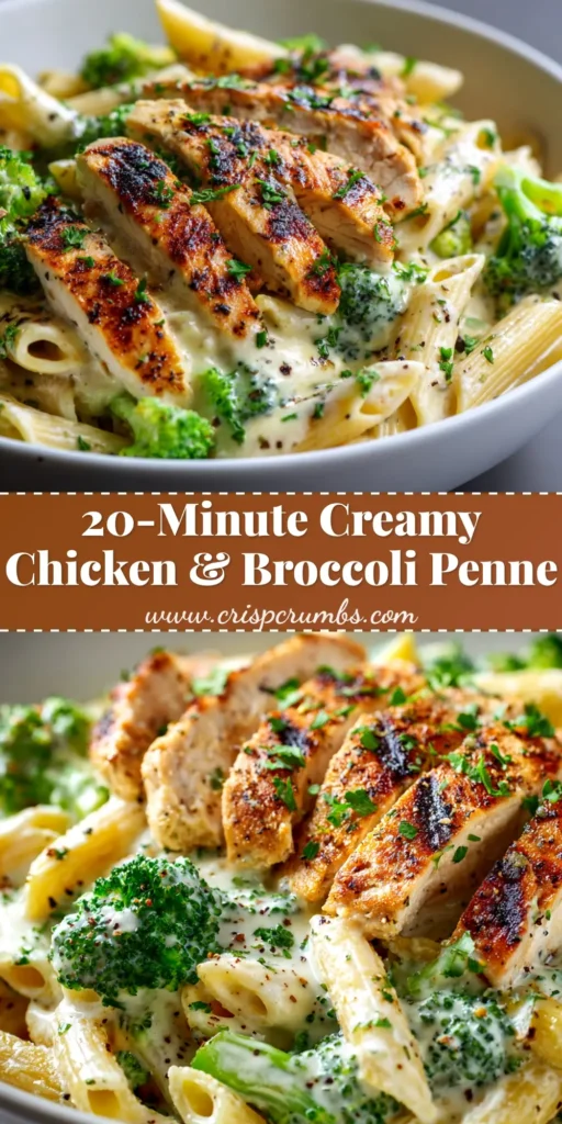 Creamy Chicken and Broccoli Penne (The Ultimate Weeknight Dinner) 4 A top-down view of a white bowl filled with Creamy Chicken and Broccoli Penne, garnished with fresh parsley. The perfect easy weeknight dinner idea.