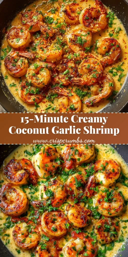 Creamy Coconut Shrimp Recipe (Ready in 20 Minutes!) 4 An overhead shot of a skillet filled with Creamy Coconut Shrimp Recipe, garnished with fresh cilantro. The shrimp are coated in a rich, white coconut sauce.