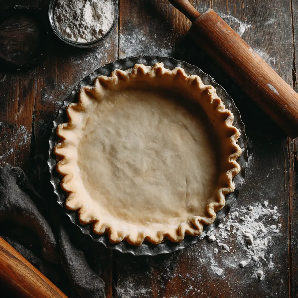 Pie Crust Recipe (The Only One You'll Ever Need) 1 A close-up of the beautifully crimped edge of an all-butter pie crust, illustrating a key step in our easy pie crust recipe.