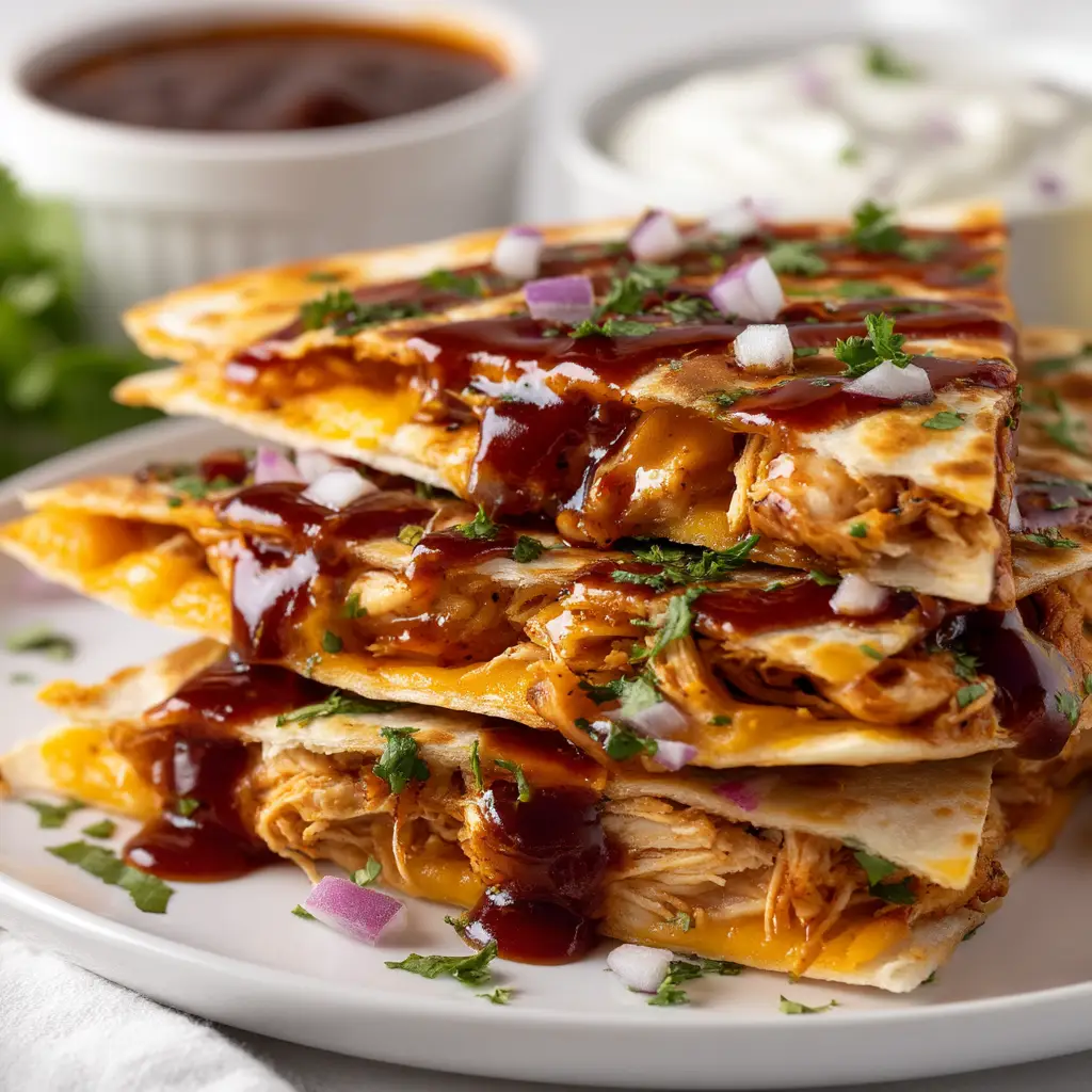 Hot Honey BBQ Chicken Quesadillas: The Ultimate Weeknight Treat 1 A close-up view of a golden-brown quesadilla being cooked in a pan, with melted cheese just beginning to peek out from the crispy tortilla.