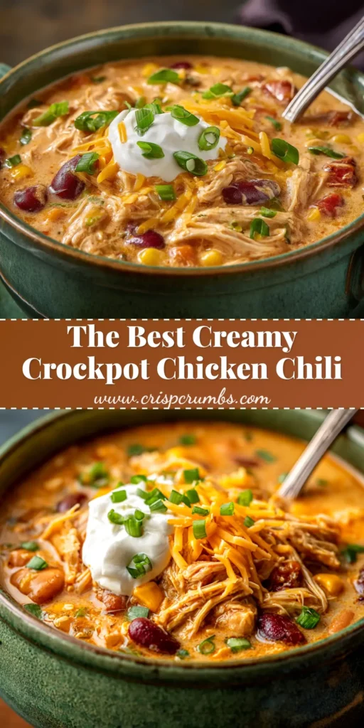 A warm bowl of Crockpot Cream Cheese Chicken Chili, topped with fresh cilantro and shredded cheese, ready to be served.