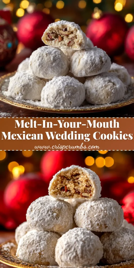 A pyramid stack of buttery Mexican Wedding Cookies coated in powdered sugar, ready to be served. This easy recipe creates the perfect crumbly texture.