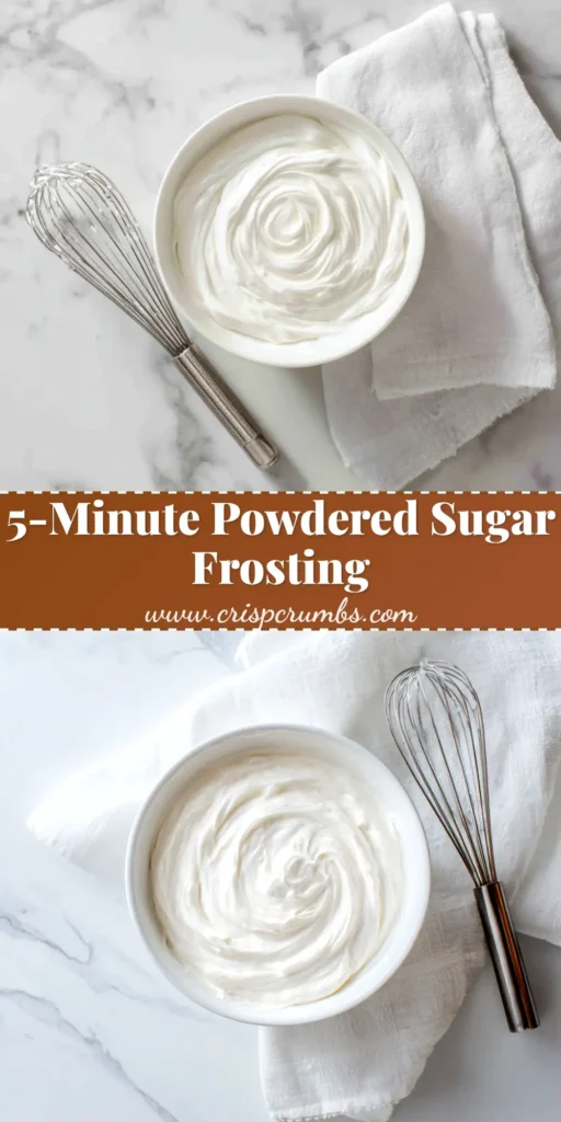 Powdered Sugar Frosting (The Easiest 5-Minute Recipe!) 3 A bowl of creamy, white powdered sugar frosting being whipped with an electric mixer. This easy 4-ingredient recipe is perfect for cakes and cookies.