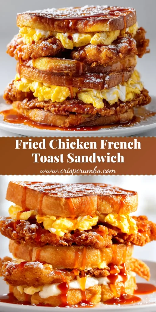 A delicious Fried Chicken French Toast Sandwich drizzled with maple syrup, showing the perfect balance of sweet and savory.