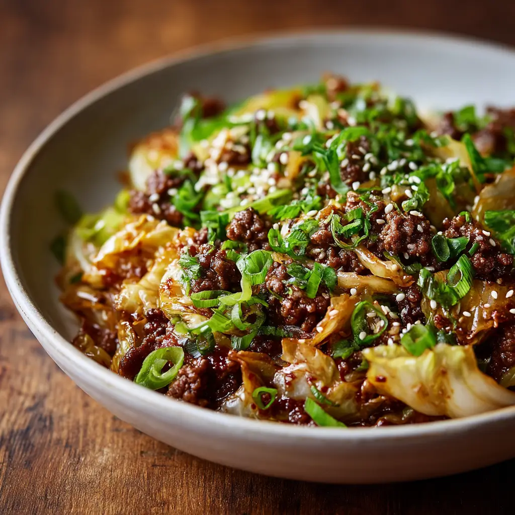 Low-Carb Mongolian Ground Beef (Ready in 20 Minutes!) 1 A serving of healthy Mongolian ground beef stir-fry with chopsticks, showcasing the final dish ready to be eaten.