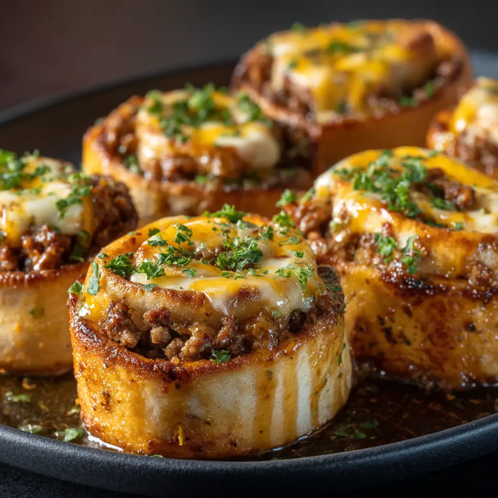 Cheeseburger Rollups: The Ultimate Easy Recipe 1 A different angle showing a batch of freshly baked Cheeseburger Rollups, emphasizing the savory ground beef and cheese filling.