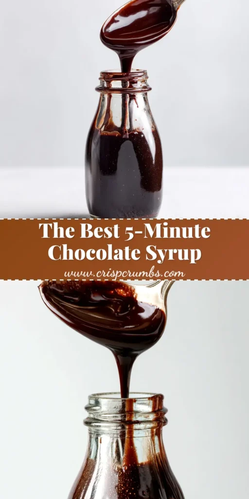 Homemade Chocolate Syrup (5-Minute Recipe!) 3 A jar of rich, dark homemade chocolate syrup being drizzled with a spoon. The perfect 5-minute recipe for ice cream and desserts.