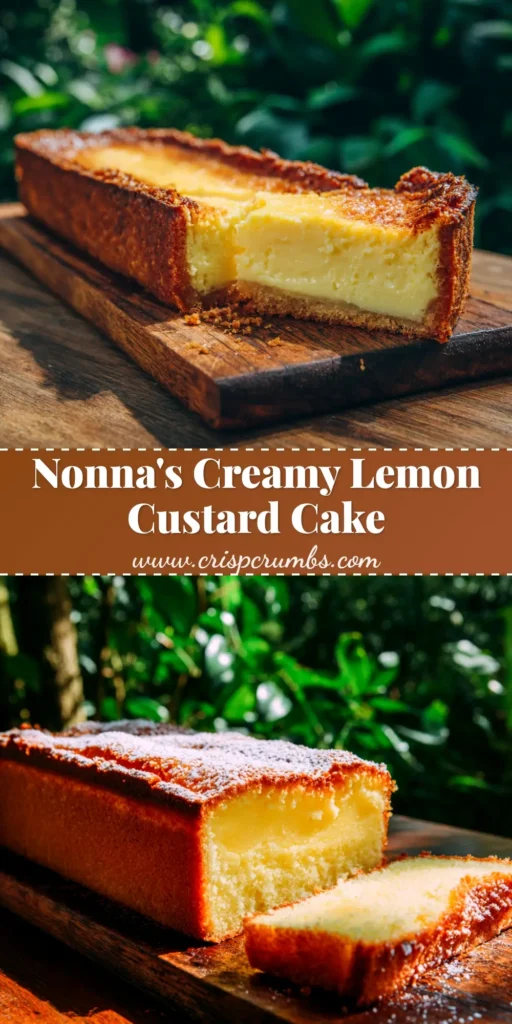 Italian Lemon Custard Cake (Torta della Nonna) 3 A beautiful slice of Italian Lemon Custard Cake (Torta della Nonna) on a white plate, showing the creamy custard filling and flaky pastry, dusted with powdered sugar.