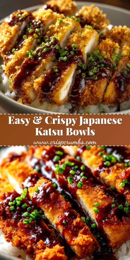 A delicious homemade Japanese Katsu Bowl with a crispy fried pork cutlet, drizzled with tonkatsu sauce, served over rice with shredded cabbage.