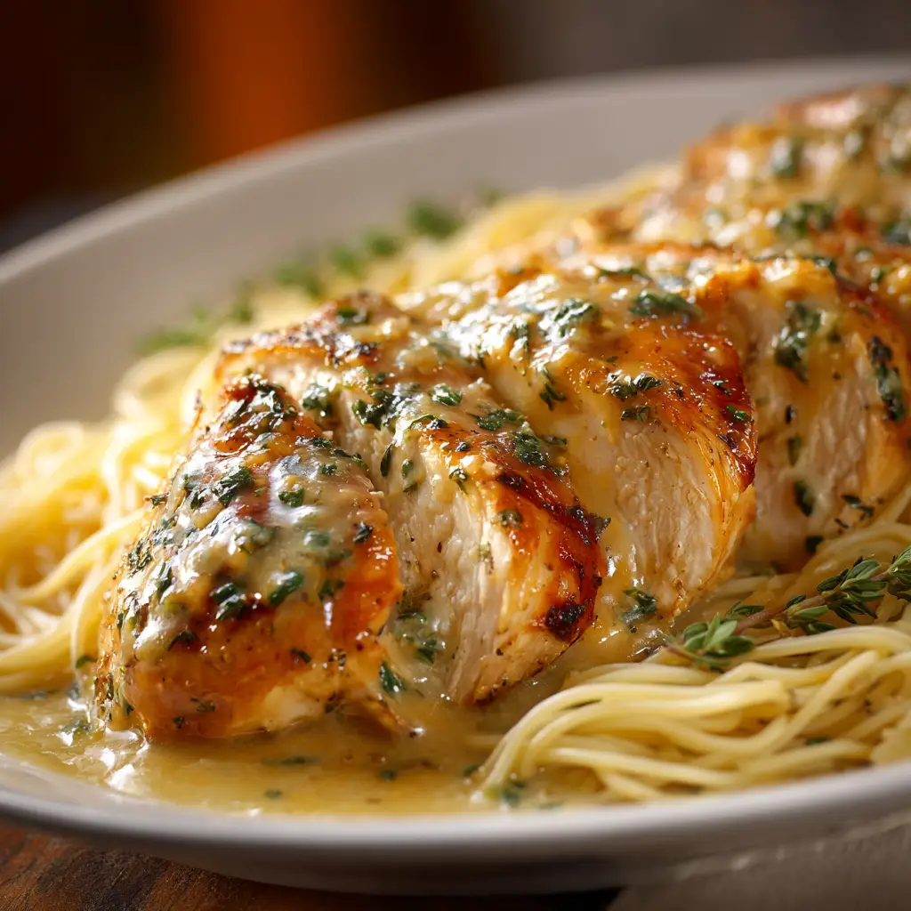 Baked Italian Chicken (Juicy, Flavorful & So Easy!) 1 A slice of juicy Italian baked chicken on a plate, highlighting the tender texture and delicious tomato topping alongside a fork.