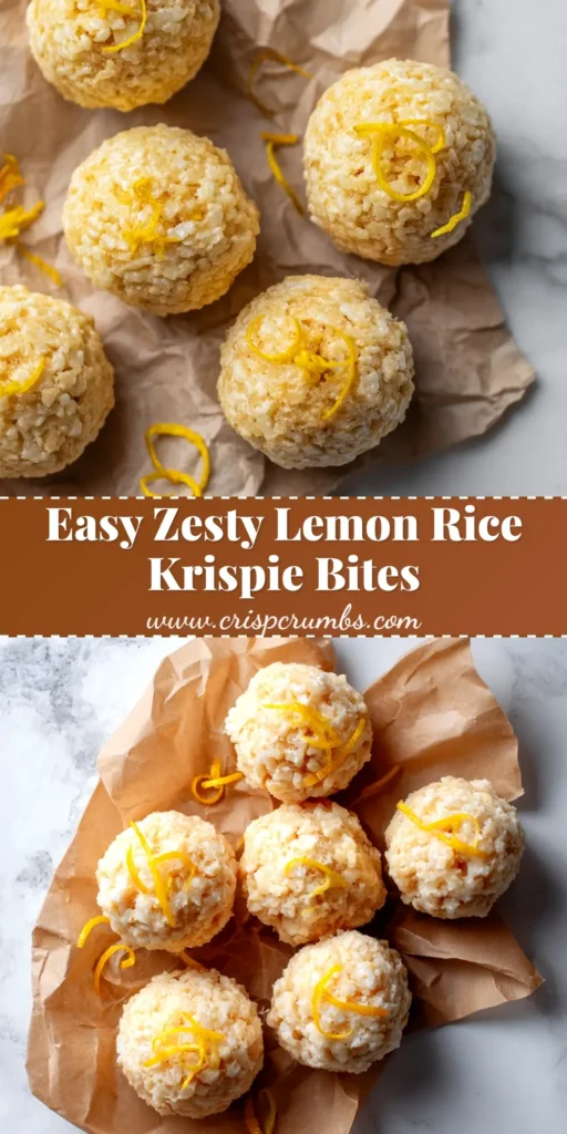 Lemon Rice Krispie Bites: The Ultimate Gooey & Zesty Treat 3 A stack of gooey Lemon Rice Krispie Bites with a white chocolate drizzle and fresh lemon zest on top.