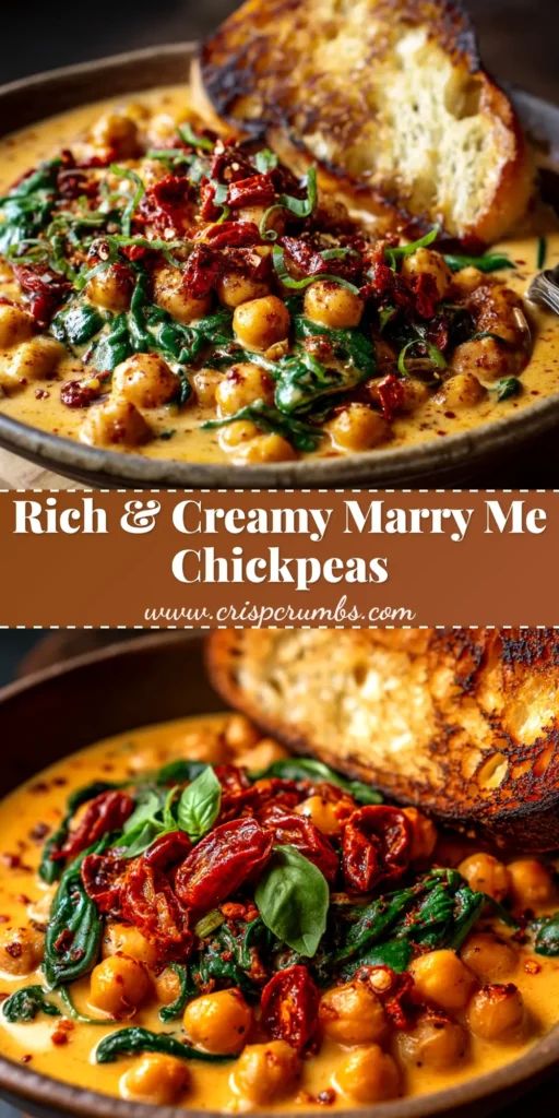 Marry Me Chickpeas: The Creamiest, Dreamiest Recipe You'll Ever Make 3 A beautiful overhead shot of creamy Marry Me Chickpeas in a rustic skillet, garnished with fresh basil. The perfect pin to showcase this easy and delicious vegetarian recipe.